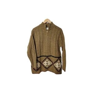 Moda Intl Boho Sweater Men's Medium Green Zip 100% Wool